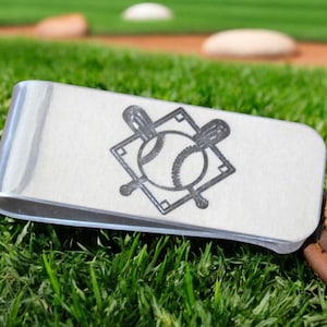 Clip para billetes de béisbol, billetera de béisbol, clip para billetes con monograma, clip para billetes grabado, clip para billetes personalizado, clip para billetes plateado, clip para billetes de padrinos de boda