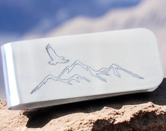 Mountain, Hiking Wedding, Monogram Money Clip, Engraved Money Clip, Custom Money Clip, Silver Money Clip, Groomsmen Money Clip