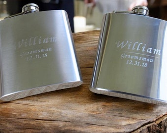 Engraved Hip Flask: Personalized Stainless Steel Flask, Groomsmen Gift
