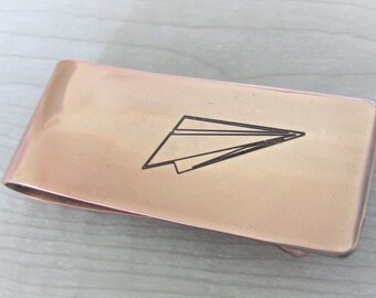 Paper Airplane, Engraved Money Clip, Custom Money Clip, Silver Money Clip, Metal Wallet, Groomsmen Money Clip, Front Pocket Wallet