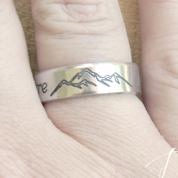 Personalized Mountain Ring, Nature Ring, Mountain Jewelry, Engraved Ring, Open Ring, Rings for Women, Rings for Men, Birthday Gifts