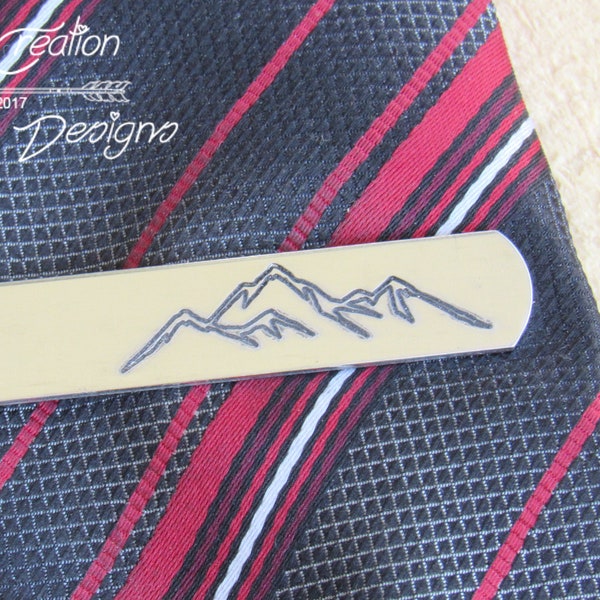 Personalized Tie Clip, Birthday Gift for Boyfriend, Mountain Tie Clip, Mountain Tie Bar, Custom Tie Clip, Stocking Stuffers