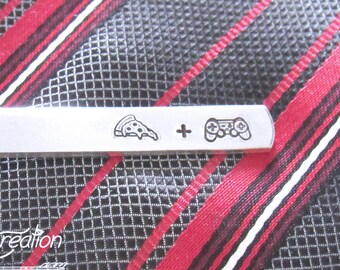 Pizza Lover, Gamer Wedding, Personalized Tie Bar, Custom Tie Clip, Engraved Tie Bar, Geek Gifts, Birthday Gifts for Him, Birthday Gifts