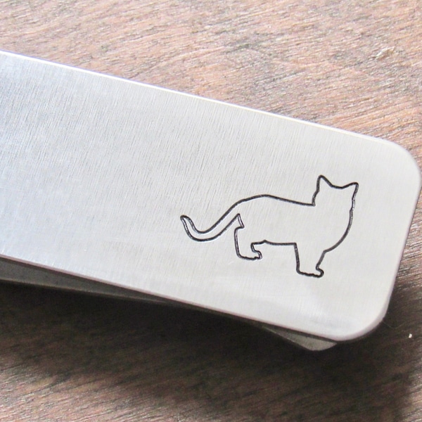 Cat Wallet, Cute Wallet, Monogram Money Clip, Engraved Money Clip, Custom Money Clip, Silver Money Clip, Groomsmen Money Clip, Cat Dad