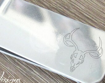 Deer Head, Deer Antlers, Monogram Money Clip, Engraved Money Clip, Custom Money Clip, Groomsmen Money Clip, Hunting Gift for Men