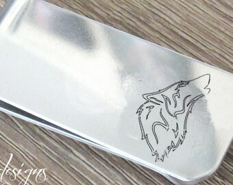 Wolf Wallet, Wolf Pack, Engraved Money Clip, Custom Money Clip, Silver Money Clip, Metal Wallet, Groomsmen Money Clip, Front Pocket Wallet