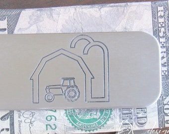 Tractor, Farm, Farmer, Monogram Money Clip, Engraved Money Clip, Custom Money Clip, Silver Money Clip, Groomsmen Money Clip