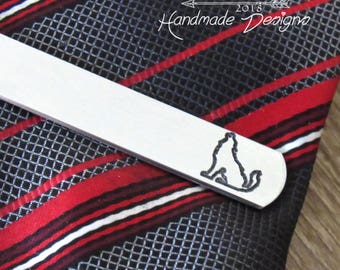 Wolf Tie Clip, Wolf Pin, Wolf Pack, Personalized Tie Bar, Custom Tie Clip, Engraved Tie Bar, Howling Wolf, Groomsmen Tie Clip