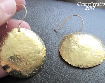 Big Earrings, Hammered Gold Earrings, Large Disc Earrings, Birthday Gifts for Her, Brass Earrings, Gold Disc Earrings, Earrings for Women