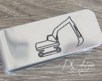 Excavator, Monogram Money Clip, Engraved Money Clip, Custom Money Clip, Silver Money Clip, Groomsmen Money Clip, Father of the Bride