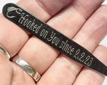 Personalized Fish Hook Stainless Steel Collar Stays, Engraved Fly Fishing Gift for Men, Fisherman Gift, Groomsmen, Best Man Gift