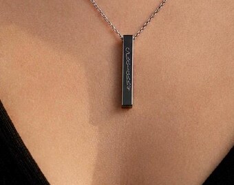 Personalized 4-Sided Bar Necklace, Engraved Pendant Necklace, Custom Vertical Bar Necklace, Four Side Engraving, Gift for Her, Gift for Him