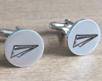 Paper Airplane, Plane Gifts, Engraved Cufflinks, Custom Cufflinks, Personalized, Groom Cufflinks, Groomsmen Cufflinks, Father of the Bride