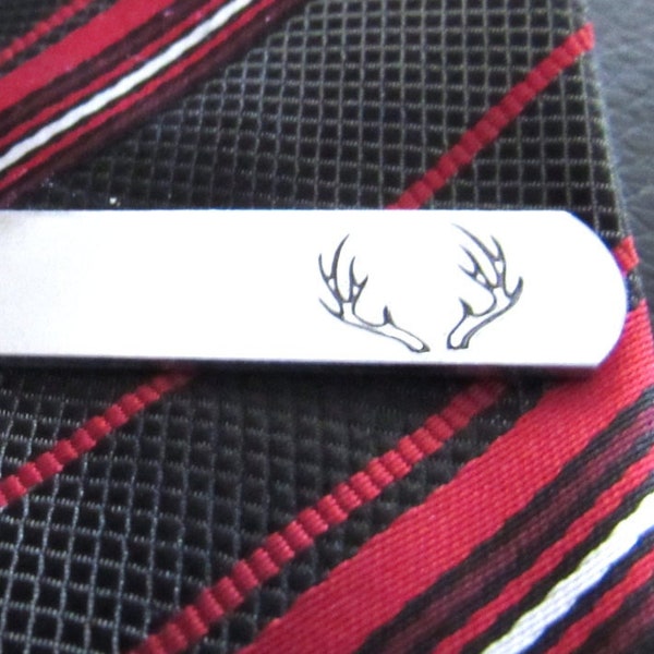 Deer Antlers, Engraved Tie Bar, Custom Tie Clip, Personalized Tie Bar, Groomsmen Tie Clip, Deer Wedding, Hunting Gift for Men