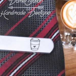 Coffee Lover, Groomsmen Tie Clip, Engraved Tie Clip, Personalized Tie Bar, Custom Tie Clip, Coffee Gift, Gifts for Dad, Christmas Gifts
