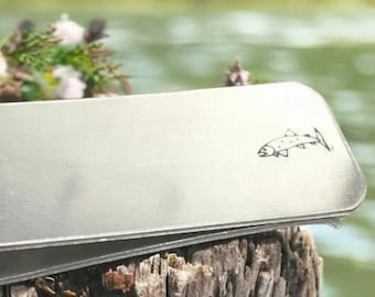 Engraved Fly Fishing Money Clip: Personalized Aluminum, Brass, or Copper