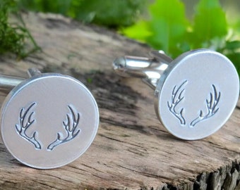 Personalized Deer Antler Cufflinks: Hand Stamped Groomsmen Gift
