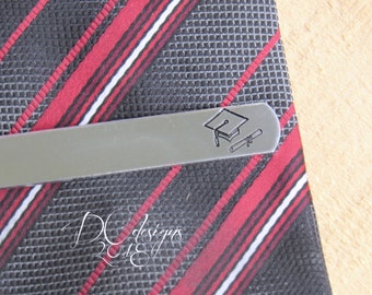 Grad Cap, Graduation, Personalized Tie Bar, Custom Tie Clip, Engraved Tie Bar, Class of 2024, Silver Tie Clip, Tie Accessories