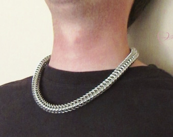 Mens Chainmaille Necklace: Lightweight Aluminum Biker Jewelry