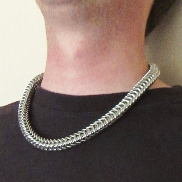 Mens Necklace, Mens Jewelry, Chainmail Necklace, Chainmaille, Birthday Gift for Boyfriend, Gift for Him, Silver Necklace, Necklaces for Men