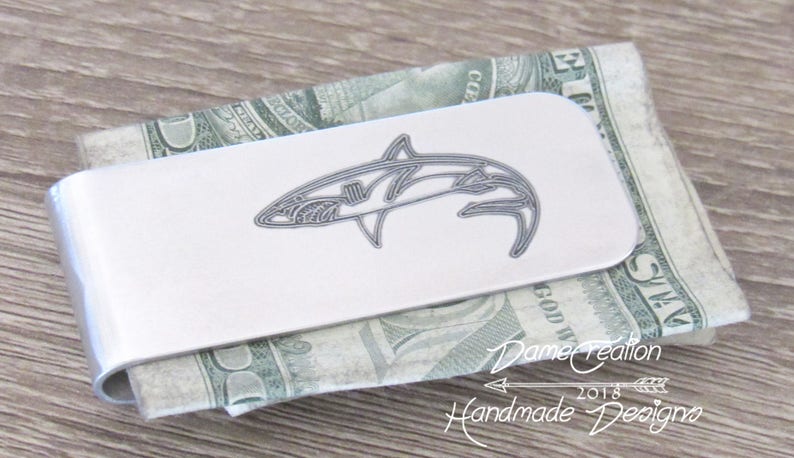 Shark Wallet, Great White Shark, Monogram Money Clip, Engraved Money ...