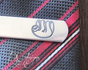 Sloth Tie Clip, Sloth Gifts, Engraved Tie Bar, Personalized Tie Bar, Custom Tie Clip, Father of the Bride, Birthday Gifts