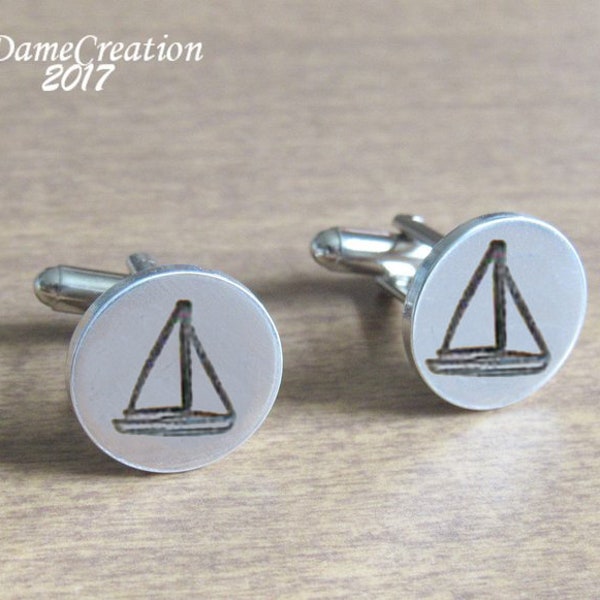 Sailboat, Beach Wedding, Sailing, Engraved Cufflinks, Custom Cufflinks, Groom Cufflinks, Groomsmen Cufflink, Sailboat Gift, Nautical Wedding