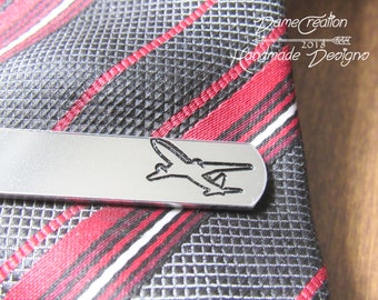 Pilot Gifts, Airplane Tie Clip, Groomsmen Tie Clip, Engraved Tie Bar, Custom Tie Clip, Personalized Tie Bar, Aviation, Christmas Gift