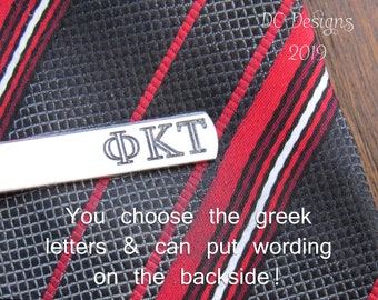 Greek Letters, Personalized Tie Bar, Custom Tie Clip, Engraved Tie Bar, Tie Clip Personalize, Silver Tie Clip, Christmas Gifts