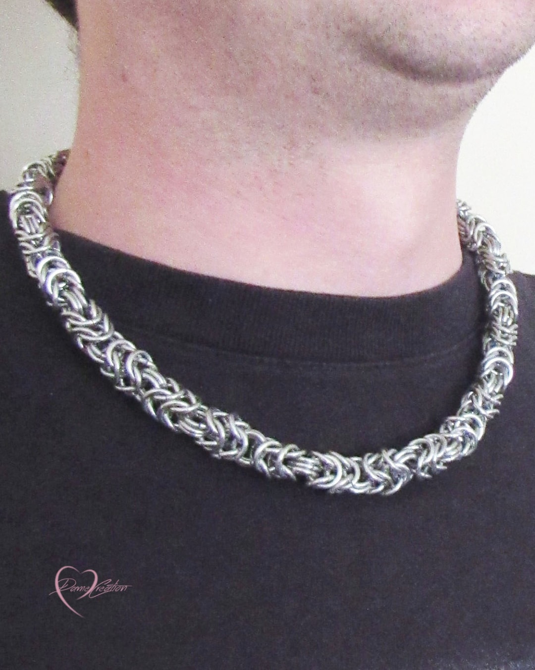 Chainmail Necklace, Chainmaille, Silver Necklace, Mens Necklace, Chain ...