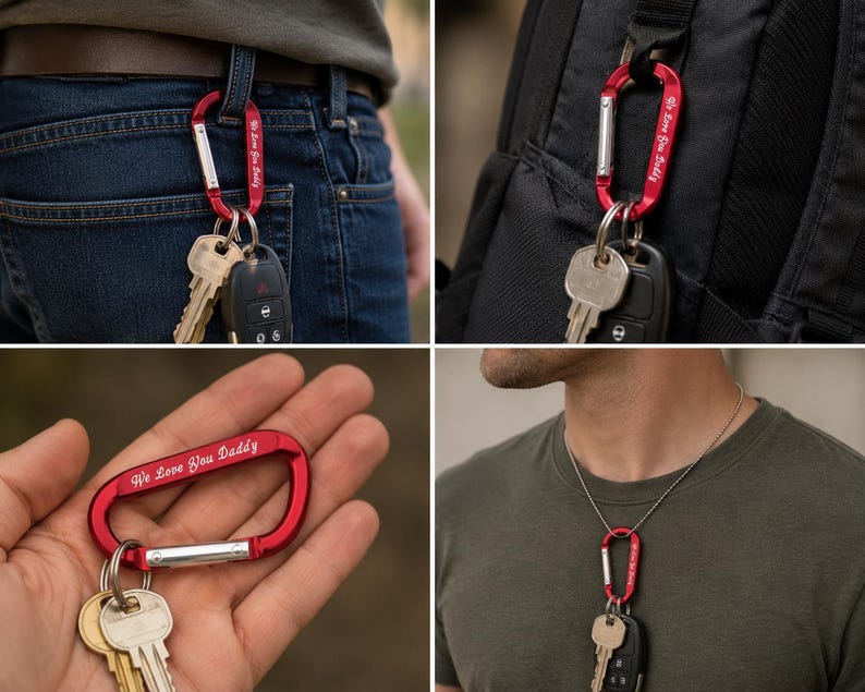 Engraved Carabiner Keychain: Personalized Aluminum Carabiner Clasp, Custom Carabiner, Several Colors image 7
