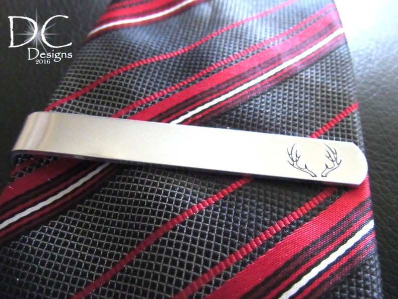 Deer Antlers, Engraved Tie Bar, Custom Tie Clip, Personalized Tie Bar, Groomsmen Tie Clip, Deer Wedding, Hunting Gift for Men No wording