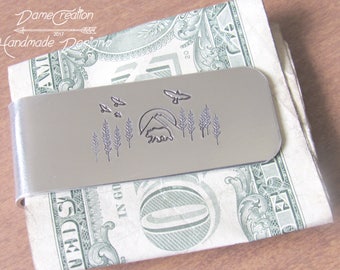 Papa Bear, Grizzly Bear, Monogram Money Clip, Engraved Money Clip, Custom Money Clip, Silver Money Clip, Groomsmen Money Clip, Bear Wedding