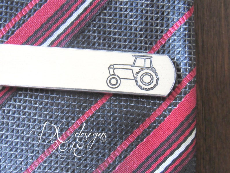 Tractor Tie Clip, Farm Wedding, Father of the Bride, Personalized Tie Bar, Custom Tie Clip, Engraved Tie Bar, Rustic Wedding, Birthday Gift image 1