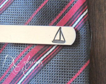 Sailboat Tie Clip, Sailing Gifts, Custom Tie Clip, Engraved Tie Bar, Silver Tie Clip, Groomsmen Tie Clip, Personalized Tie Bar