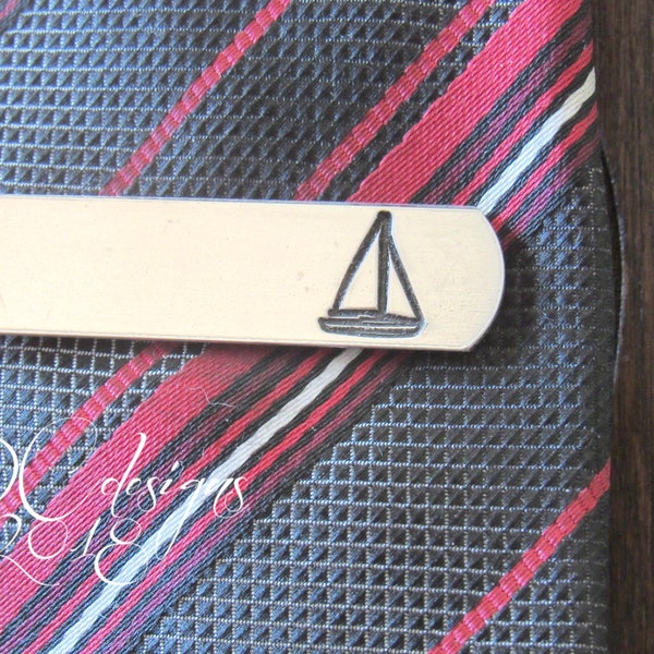 Sailboat Tie Clip, Sailing Gifts, Custom Tie Clip, Engraved Tie Bar, Silver Tie Clip, Groomsmen Tie Clip, Personalized Tie Bar