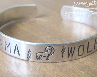 Personalized Wolf Gift for Women, Wolf Jewelry, Animal Jewelry, Wolf Bracelet, Cuff Bracelet, Custom Bracelet, Birthday Gifts for Her