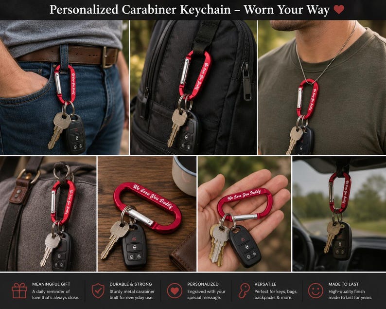 Engraved Carabiner Keychain: Personalized Aluminum Carabiner Clasp, Custom Carabiner, Several Colors image 6