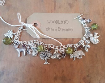 Bracelet à breloques faune des bois, bracelet à breloques, breloques de la forêt, bracelet nature, bijoux nature, bracelet à breloques nature