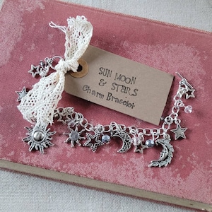 Sun Moon Star Bracelet Silver Celestial Bracelet Celestial