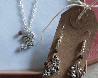 Dragon earrings, dragon necklace, dragon jewellery, personalised dragon gift, initial necklace, dragon jewelry, mythical jewellery