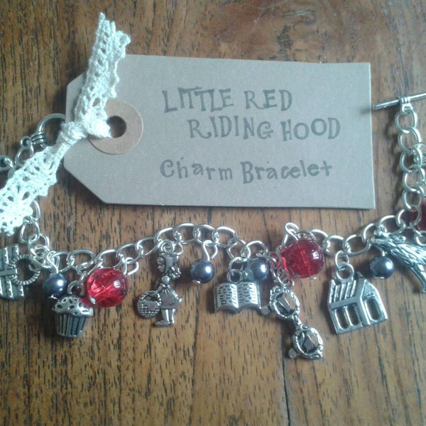 Little Red Riding Hood Charm Bracelet, fairytale bracelet, fairytale jewellery, red riding hood jewellery, storybook gift, fairytale jewelry