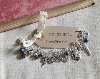 Shakespeare theme charm bracelet, Shakespeare jewellery, Shakespeare bracelet, Shakespeare gift, gift for an actor, teacher gift, literature