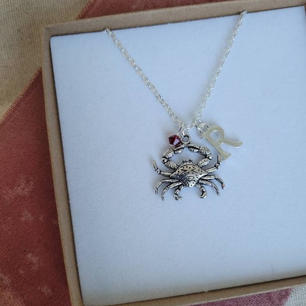 Crab necklace, personalised crab necklace, zodiac necklace, crab charm, cancer zodiac gift, crab gift, zodiac jewellery, cancer starsign