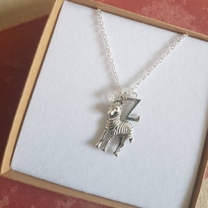 Zebra necklace, personalised zebra necklace, initial necklace, zebra gift, personalised gift, zebra jewellery, zoo animal jewellery, zebra