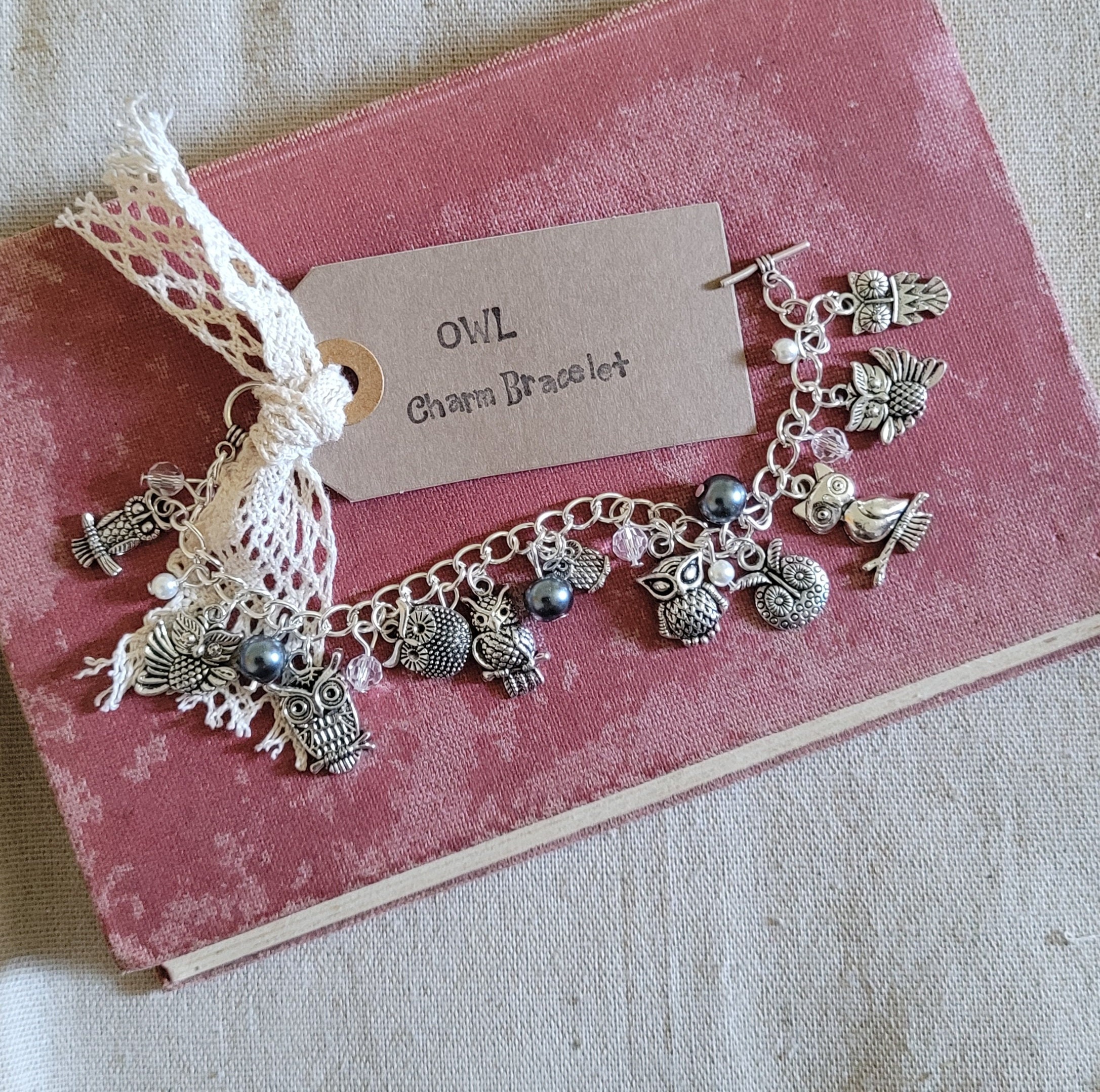Owl charm bracelet, owl bracelet, owl jewellery, owl jewelry, gift for owl lover, nature jewellery, 