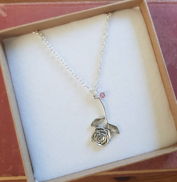 Rose necklace, large rose stem necklace