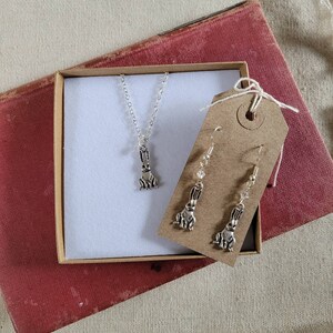 Hare earrings, hare necklace, hare jewellery, personalised rabbit gift, rabbit necklace, rabbit charm, country jewelry, cottagecore, rabbit