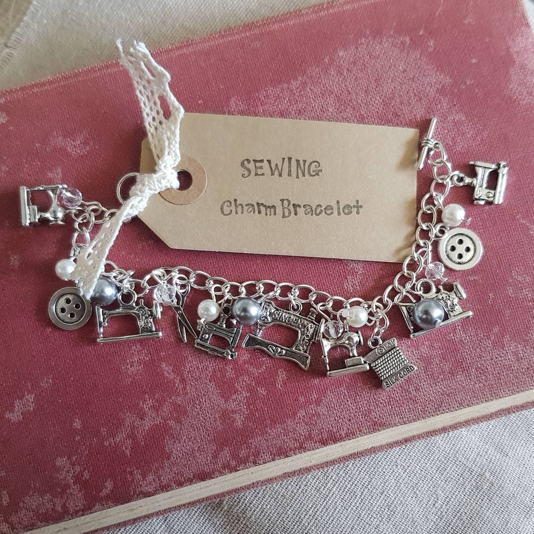 Sewing Charm Bracelet, Sewing Machine Bracelet, Sewing Theme Gift, Sewing Jewellery, Gift for