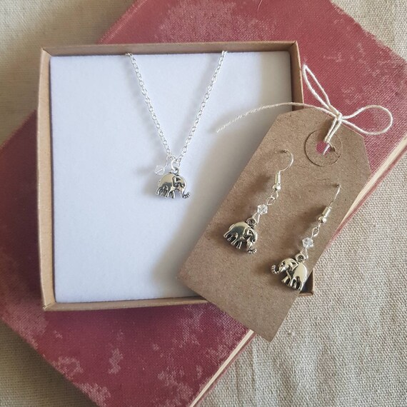 Elephant earrings on sale and necklace set